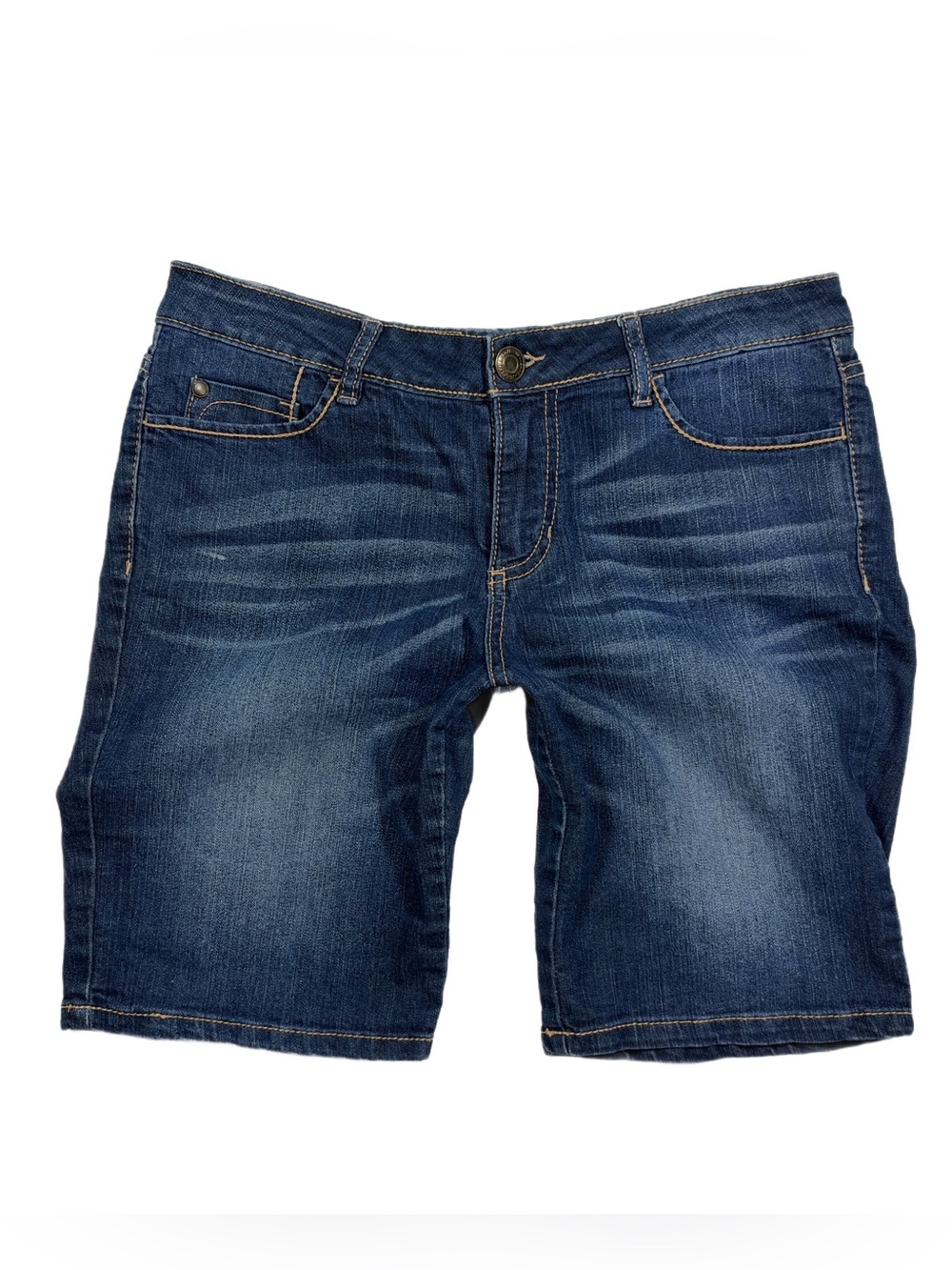 y2k Route 66 Women's Blue Denim Low rise Cropped Bermuda Shorts